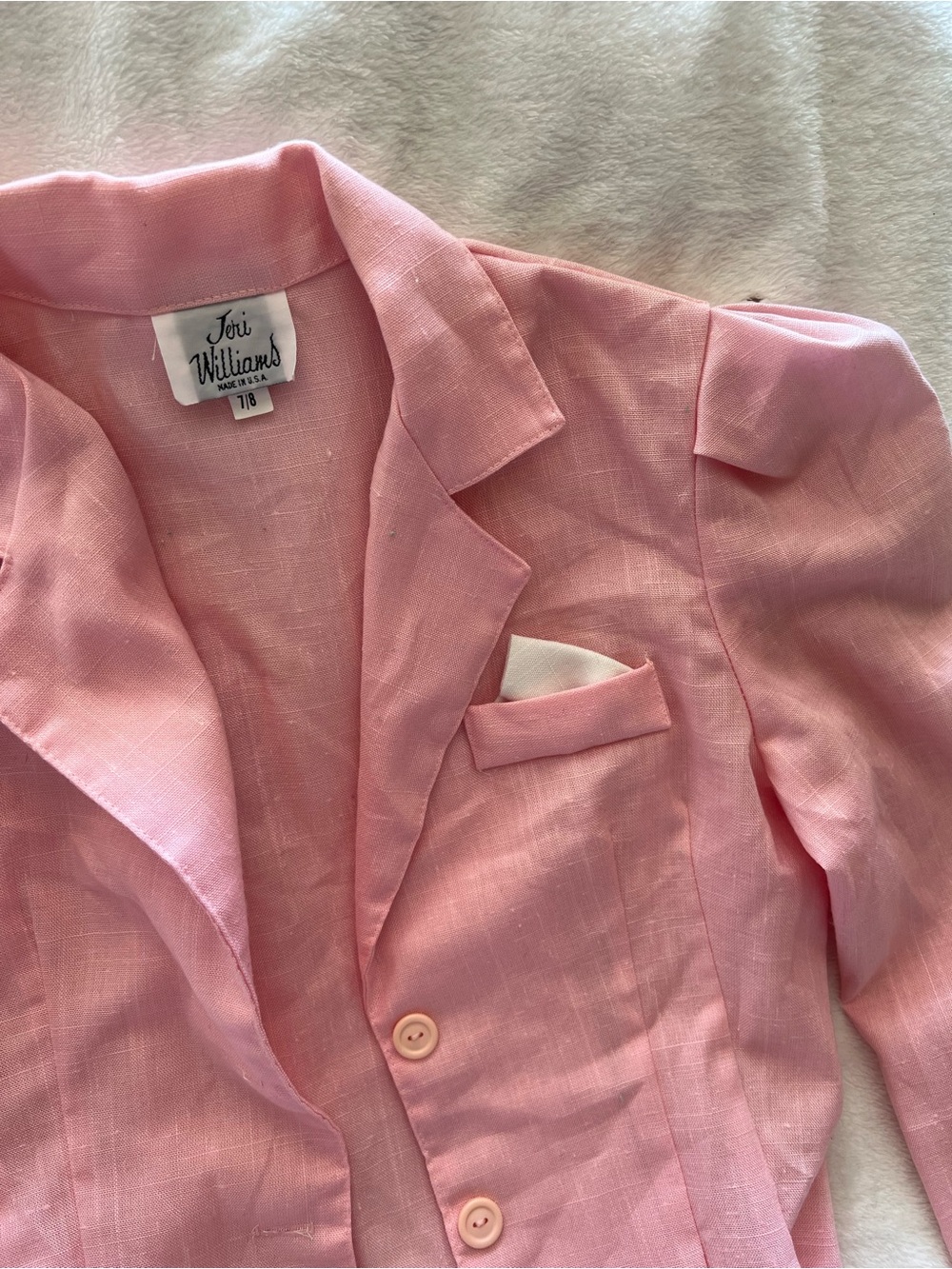 Late 80's/Early 90's Linen Pastel Pink Blazer & Skirt Suit Set Jeri Williams